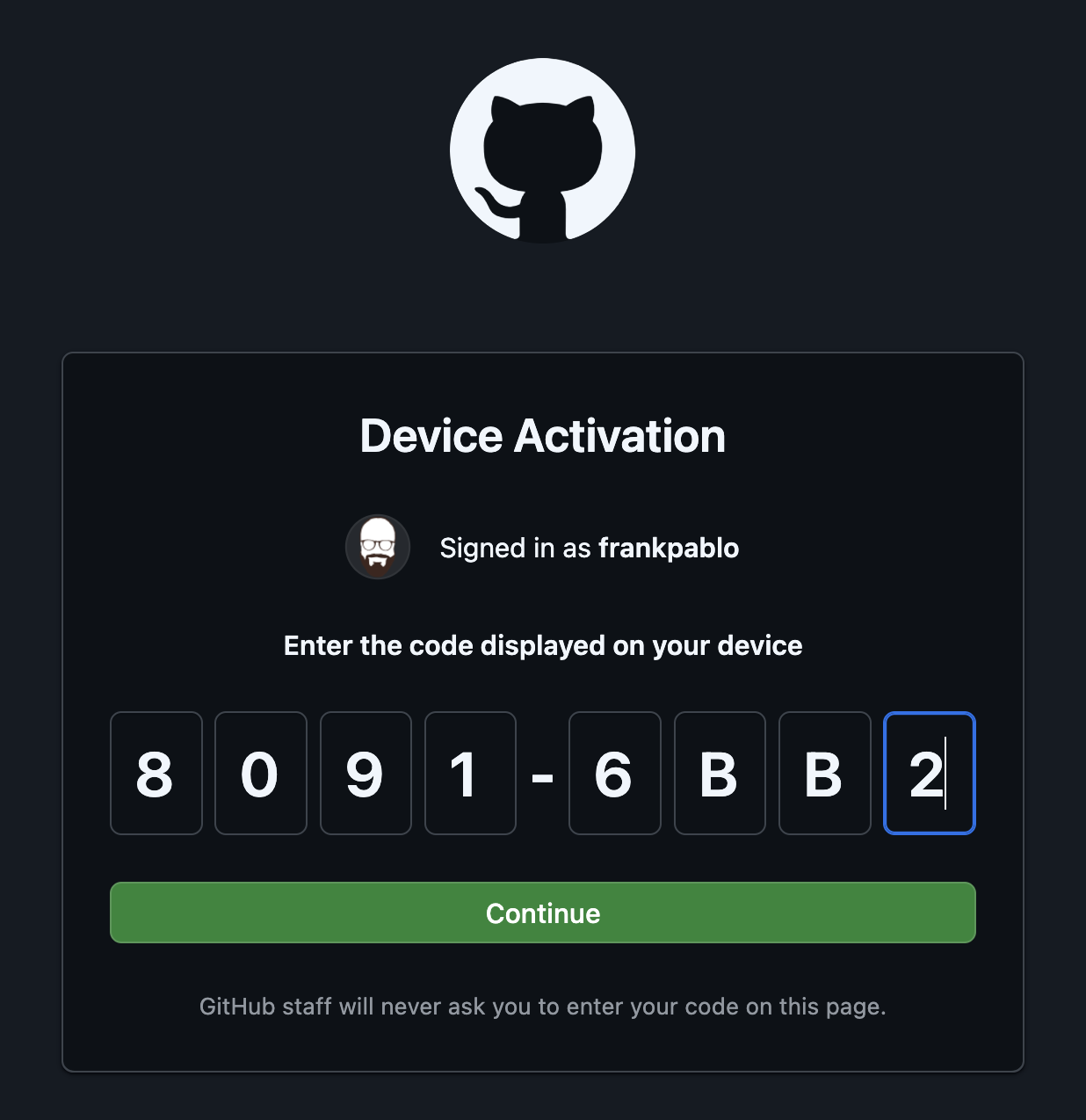 code entry on browser